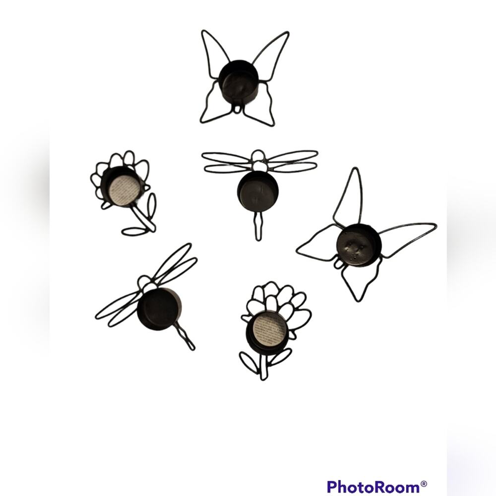 Pier 1 Vintage Black Wire Garden Tealight LED Votive Candle Holders - Set of 6